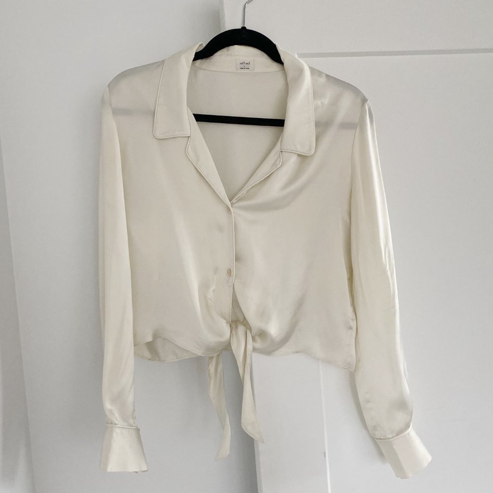 Aritzia Wilfred Tie Front 100% Cupro Japanese Fabric Blouse - Picture 7 of 10